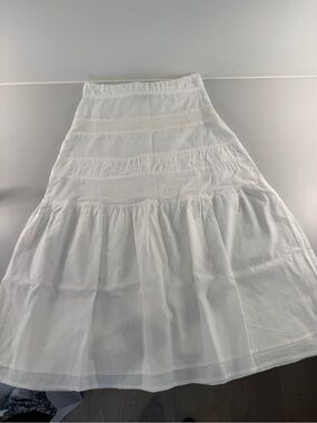 Women’s White Tiered Maxi Skirt with Crochet Accent